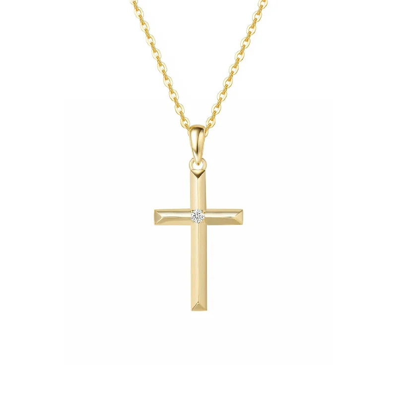 Upgrade Your Collection With Our Limited-Time Jewelry Sale "Faith In Heart" 14K Yellow Gold Diamond Cross Necklace