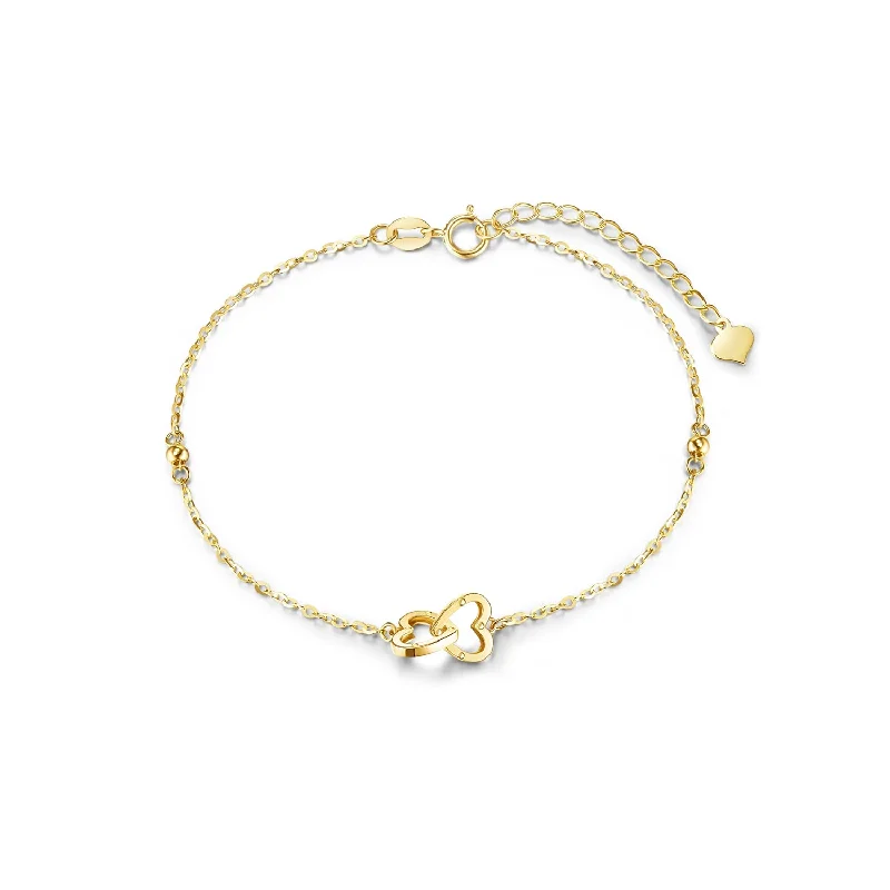 Luxury Jewelry Sale – Elegant Styles At Unbeatable Prices FANCIME Heart Interlocking Love Friendship 14k Solid Yellow Gold Bracelet