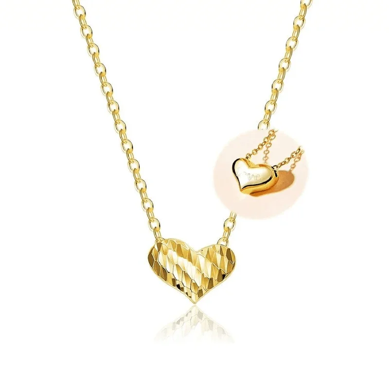 Grab Your Dream Jewelry At The Lowest Prices "Heart To Heart" Engraved Love Letter 18K Gold Necklace