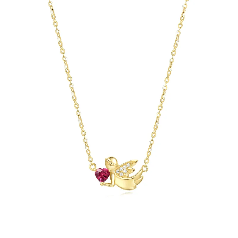 Sparkle In Style With Our Best Jewelry Deals FANCIME Natural Garnet Dainty Angel Wings Heart 14K Yellow Gold Necklace