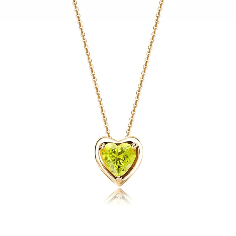 Adjustable Charm Bracelets For A Perfect Fit FANCIME Stunning Heart Peridot Birthstone 14K Yellow Gold Necklace