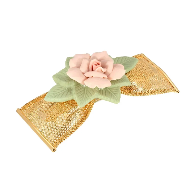 Your Perfect Accessory Now At The Best Price 1928 Jewelry Large Pink & Green Porcelain Flower Mesh Bow Hair Barrette