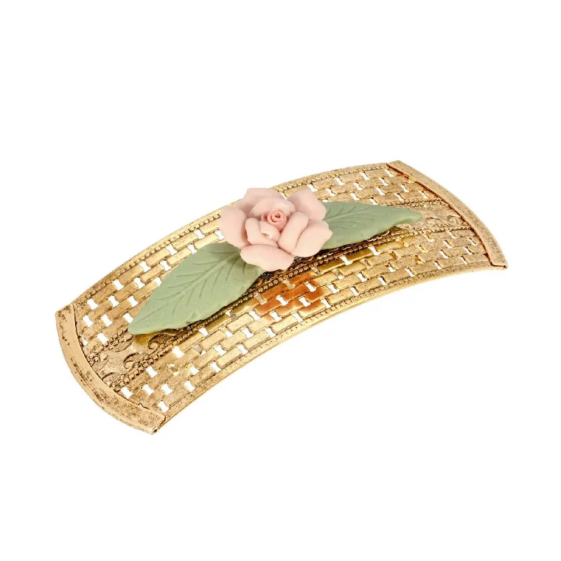 Limited-Stock Jewelry Sale – Shop Before It's Gone 1928 Jewelry Large Pink Porcelain Flower Lattice Hair Barrette