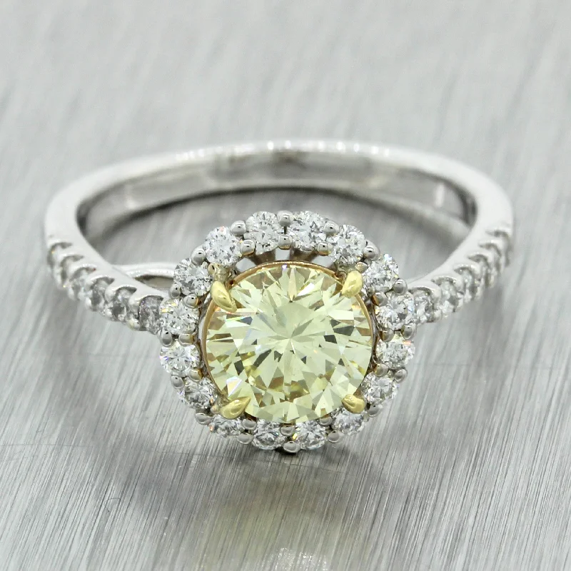 Trending Jewelry Now At Unbeatable Prices Modern 18k White Gold 1.27ct Fancy Yellow Diamond Halo Engagement Ring EGL $9300