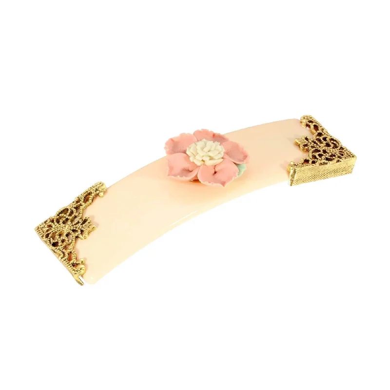 Last Chance To Shop High-End Jewelry At Markdown Prices 1928 Jewelry Ivory With Pink & White Porcelain Flower Hair Barrette