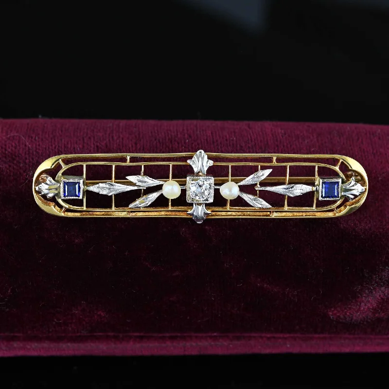 Krementz 14K Gold Platinum Diamond Sapphire Brooch