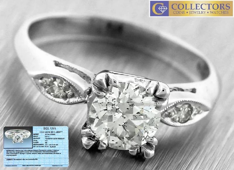 Chic, Trendy, And Affordable Jewelry Sale Ladies Vintage Estate Platinum 0.93ctw Diamond Engagement Ring EGL USA