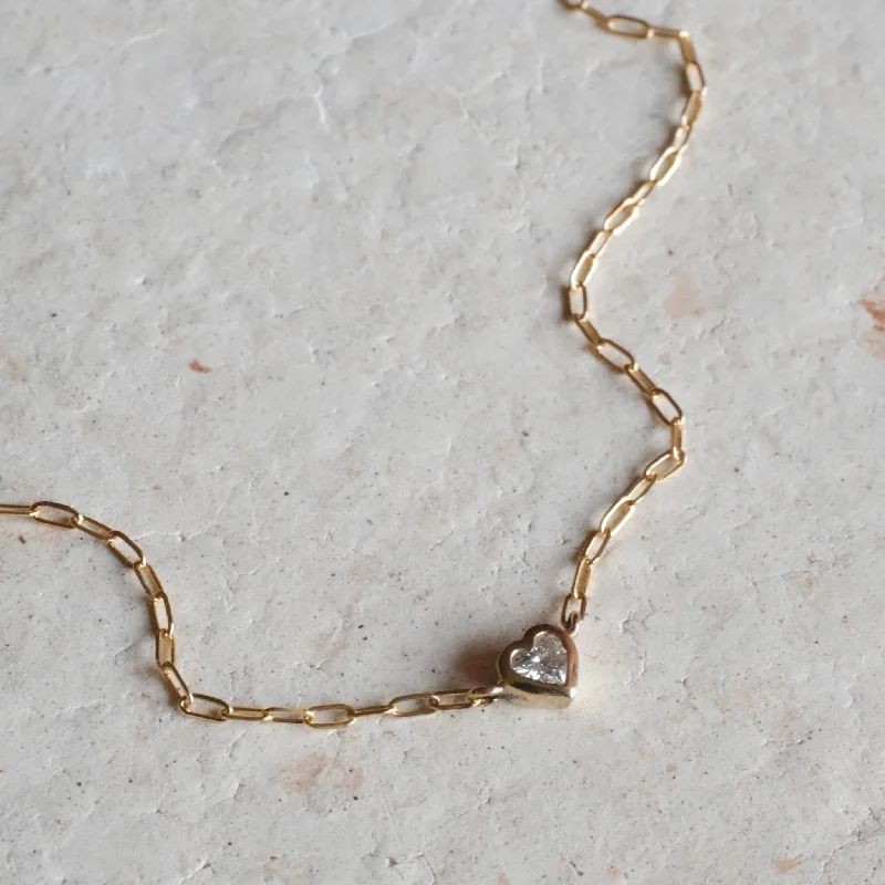 Discounted Jewelry For A Glamorous Look Mini Paperclip Bezel Heart Necklace | OOAK