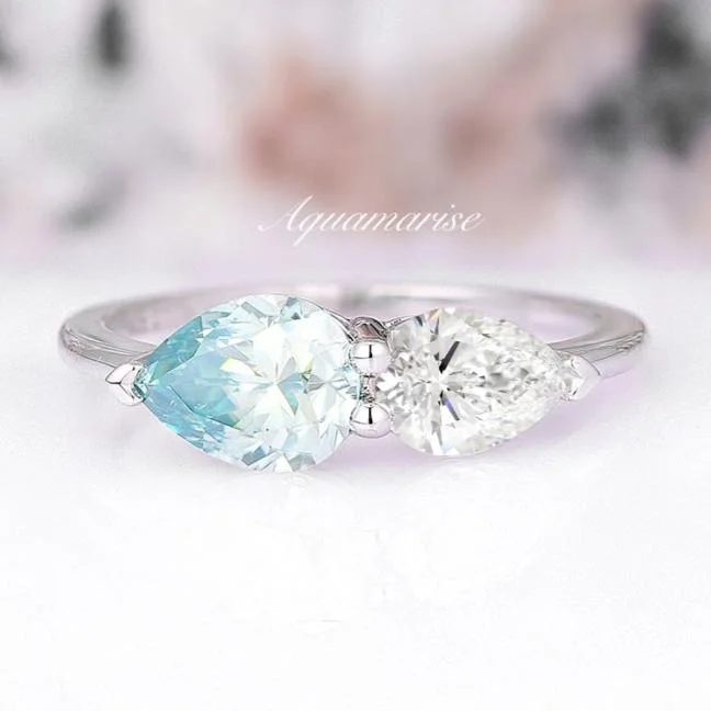 'Toi Et Moi' Blue Moissanite Engagement- Sterling Silver