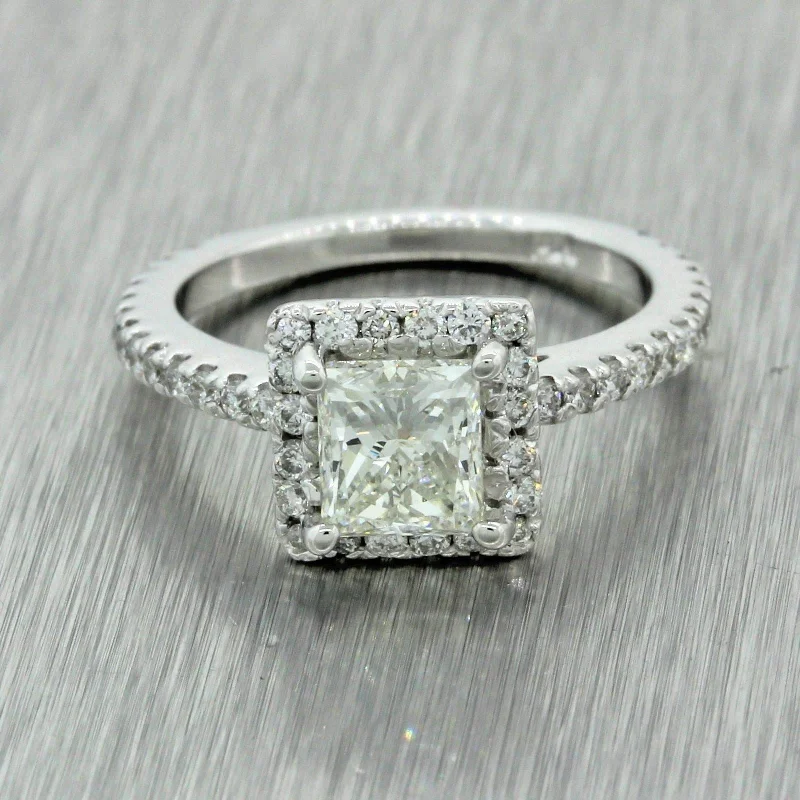 The Perfect Jewelry Piece At The Perfect Price Modern 14k White Gold 1.41ctw Princess GIA Diamond Halo Engagement Ring