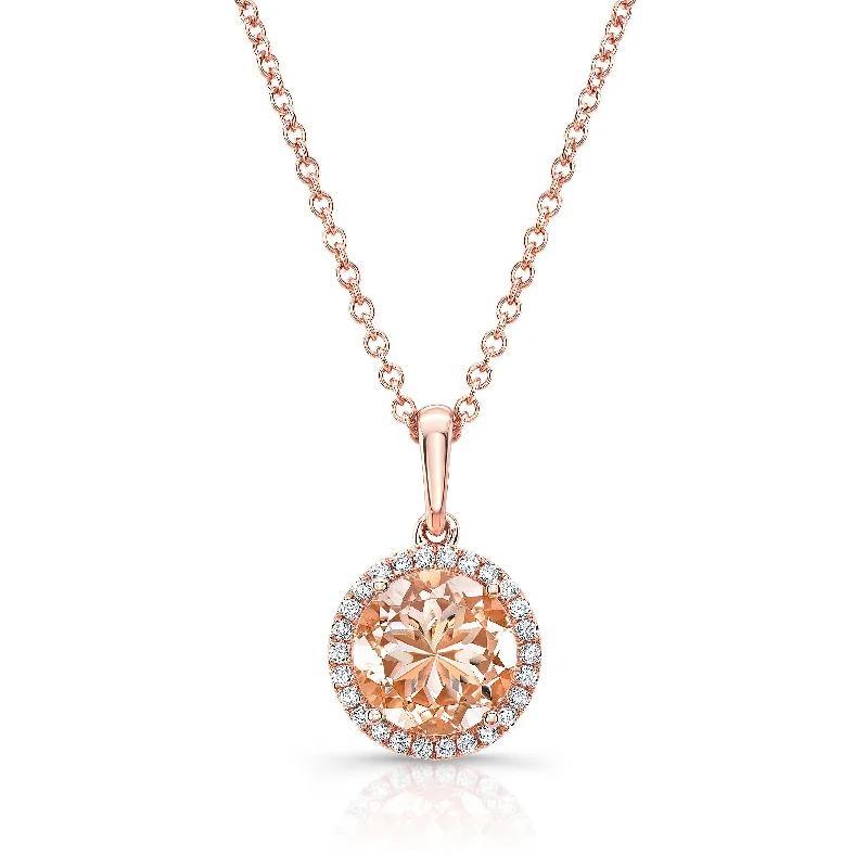 Morganite And Diamond Round Halo Pendant In 14k Rose Gold 18-in Chn