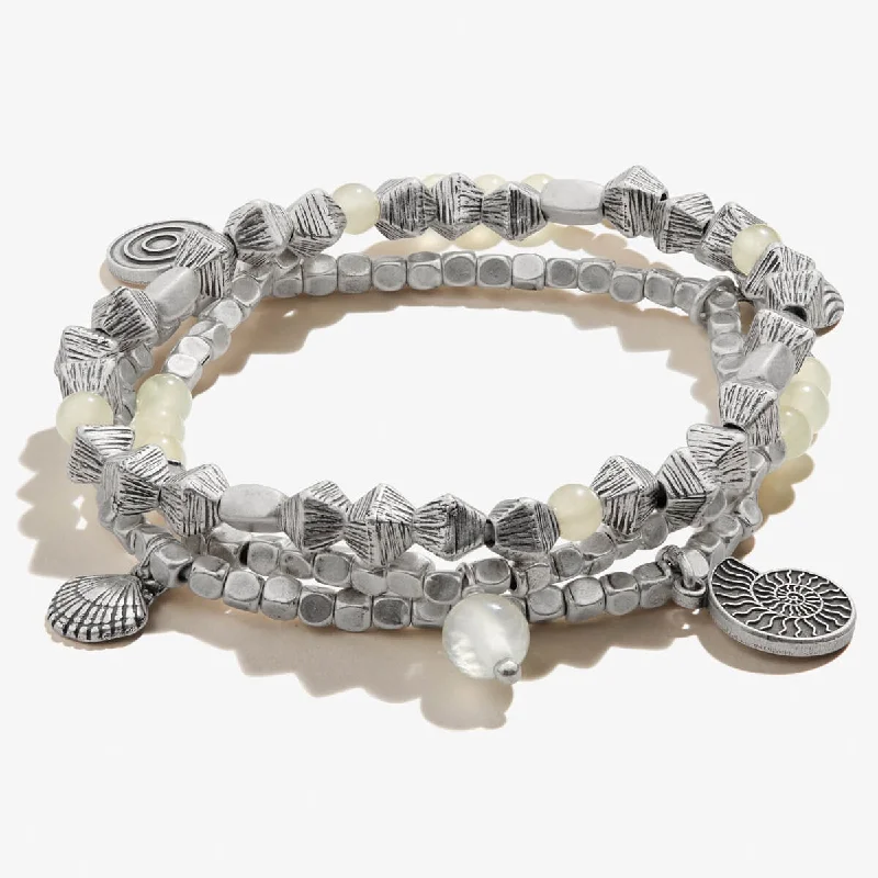 Limited-Time Offer On Elegant Jewelry Pieces Nautilus + Ocean Beach Multi-Charm Stretch Bracelets, Set of 3