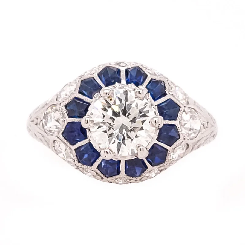 Limited Stock On Premium Jewelry At Low Prices Platinum Art Deco Style Sapphire and Diamond Engagement Ring