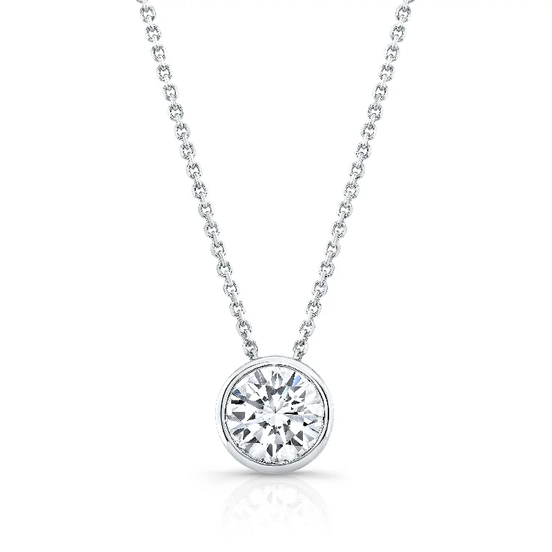 Round (full Cut) Diamond Solitaire Pendant In A 14k White Gold Bezel Slide Setting, 1ct. T.w. (hi, Si1-si2)