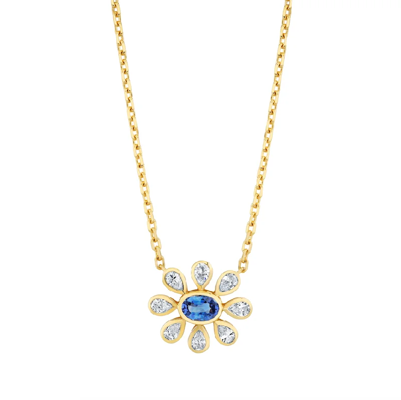 Sapphire and Diamond Flower Necklace