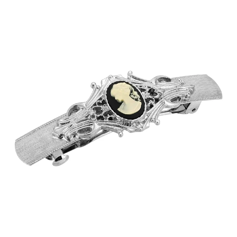 Premium Jewelry At Promotional Prices – Shine Today 1928 Jewelry Black And Ivory Cameo Oval Bar Hair Barrette