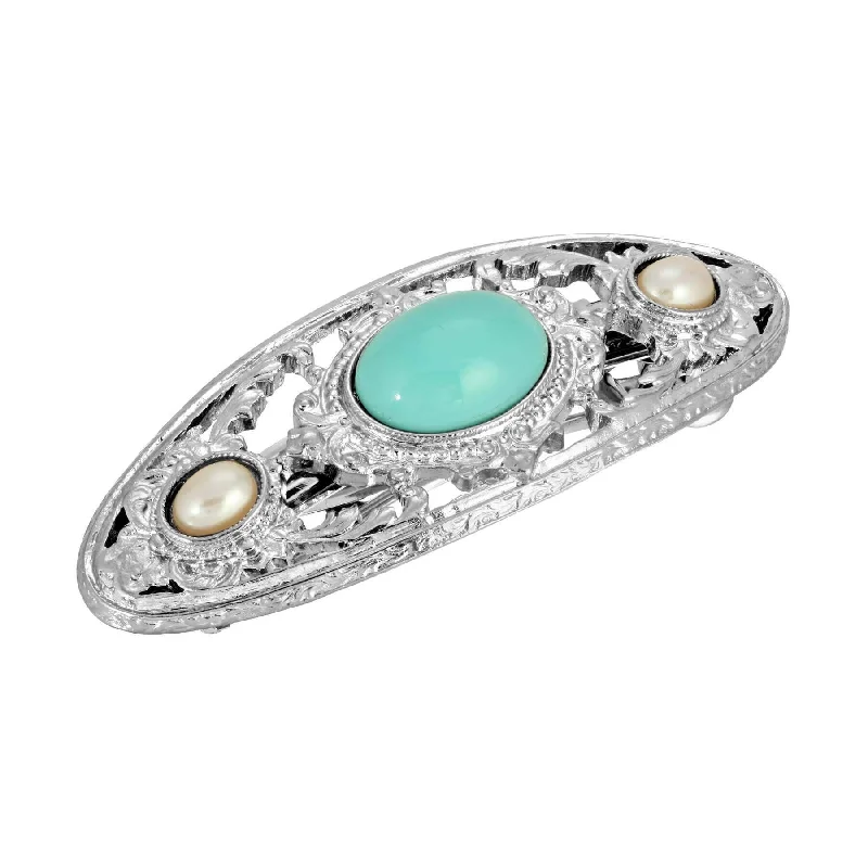 Jewelry Clearance Event – Last Chance For Stunning Deals 1928 Jewelry Turquoise Color And Faux Pearl Stone Hair Barrette