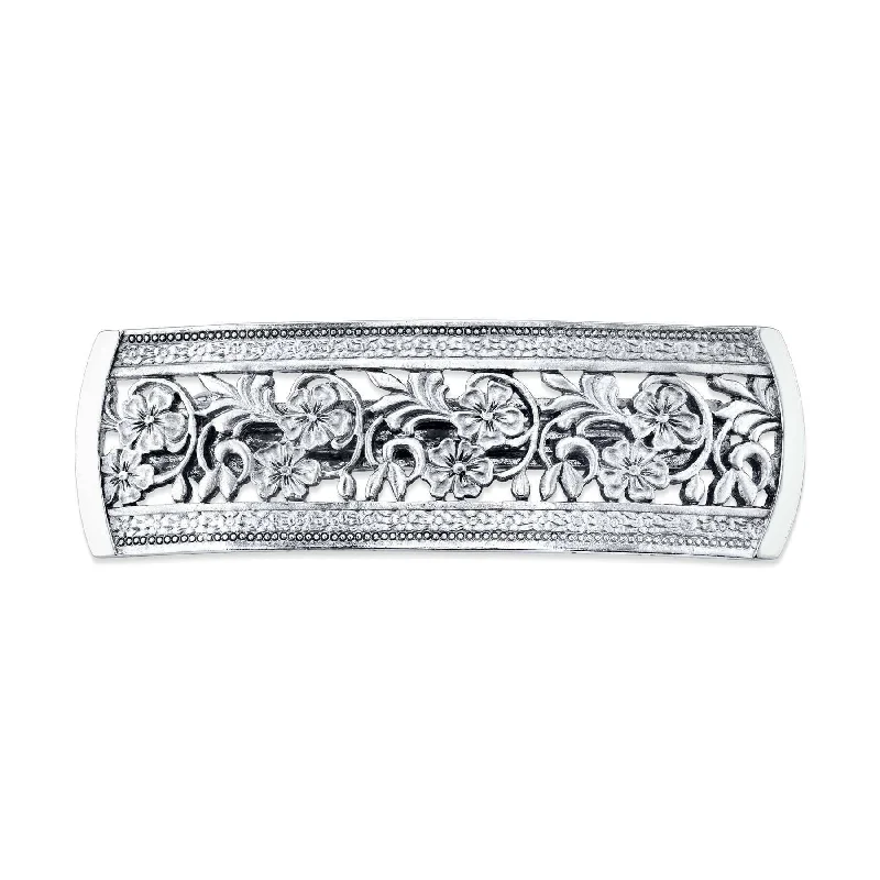 Customized Silver Jewelry For Unique Style 1928 Jewelry Flower Designed Bar Hair Barrette