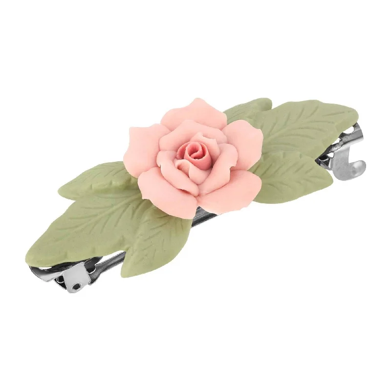 Buy More, Save More On Stunning Jewelry Pieces 1928 Jewelry Genuine Porcelain Rose And Green Leaf French Hair Barrette