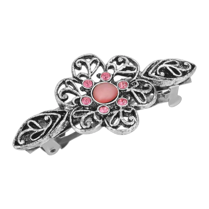 Affordable Glamour – Must-Have Jewelry At Special Rates 1928 Jewelry Rose Pink Crystal Flower Bar Hair Barrette