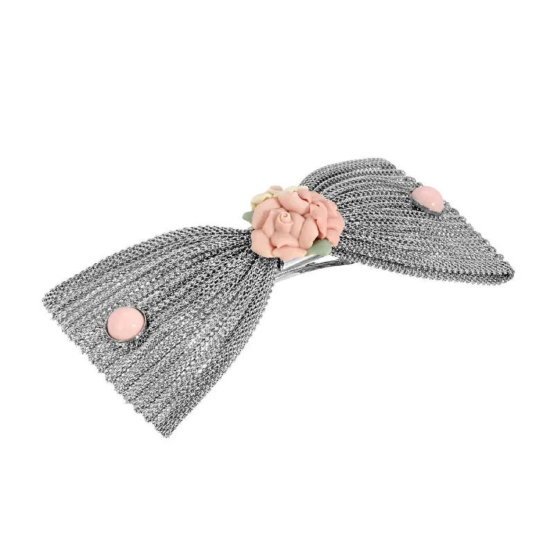 Limited-Stock Jewelry Sale – Once It's Gone, It's Gone 1928 Jewelry Pink Porcelain Flower Mesh Bow Hair Barrette