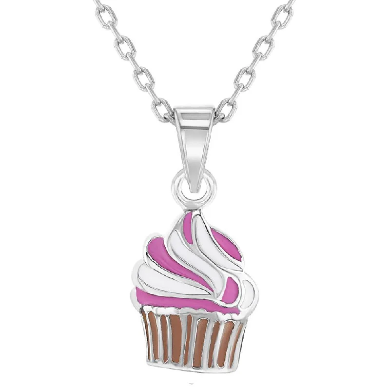 Children's Sterling Silver Cupcake Enamel Necklace