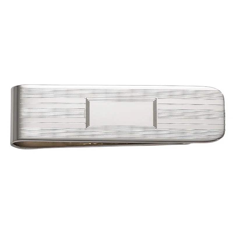 Sterling Silver Slim Engine Turn Money Clip with Engravable Disc