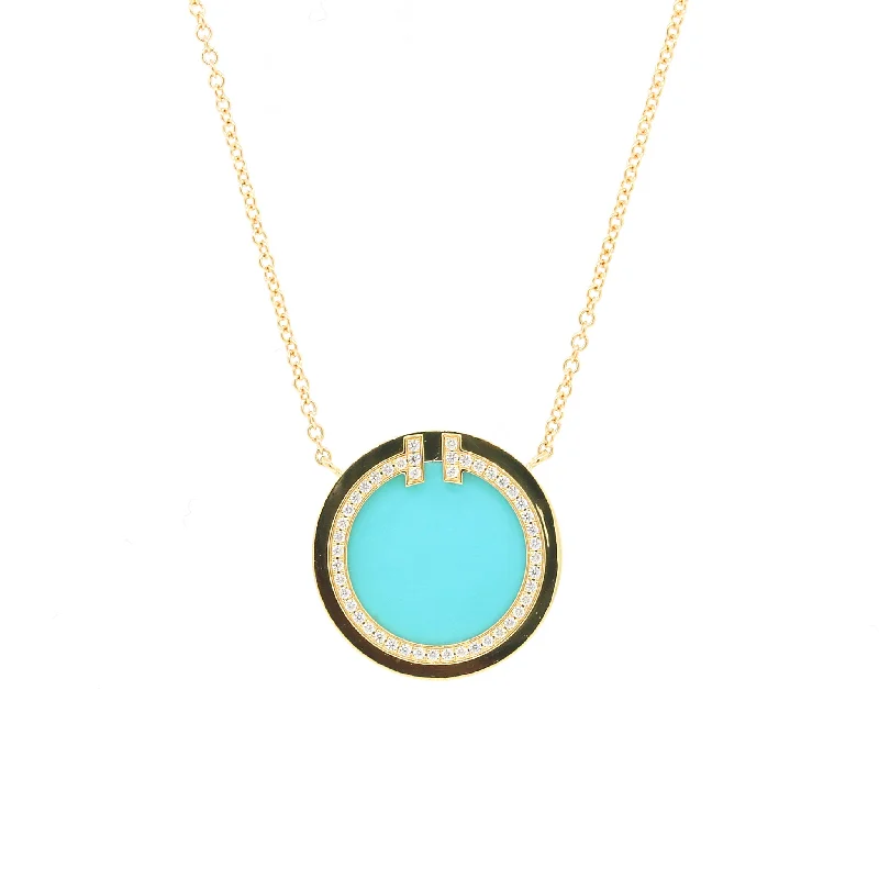 Exclusive Jewelry Sale – Grab Timeless Pieces Now Tiffany and Co. T Diamond and Turquoise Circle Pendant Necklace