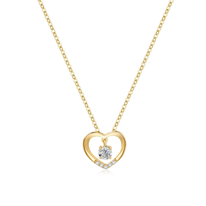 Exclusive Jewelry Sale – Limited-Time Discounts "True Love" 18K Yellow Gold Dazzling Heart Necklace With Diamond 0.05CTTW