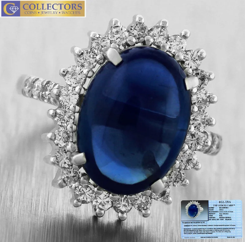 Jewelry Sale – Exclusive Styles At Lower Prices EGL 9.00ct Cabochon Sapphire and Diamond Engagement Ring in Platinum Mounting