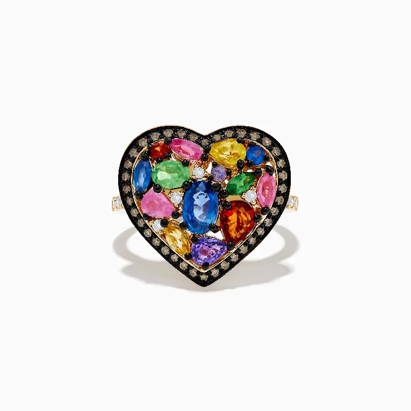 Best Jewelry Sale – Shop Exclusive Designs Now Watercolors 14K Yellow Gold Multi Color Sapphire and Diamond Heart Ring