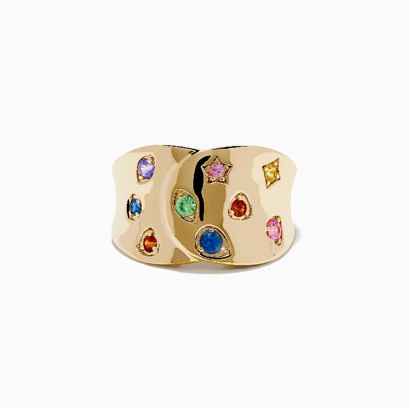 Make Your Outfit Shine With Discounted Jewelry Watercolors 14K Yellow Gold Multi Color Sapphire Ring