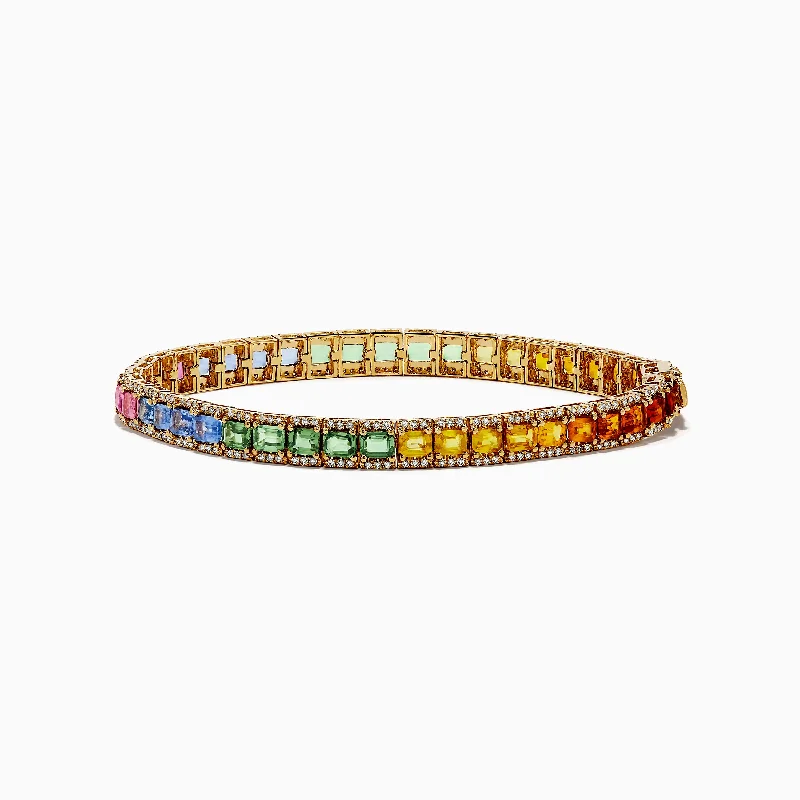 High-End Sparkle, Low-End Prices – Jewelry Sale Live Watercolors 14K Yellow Gold Multi Sapphire and Diamond Bracelet