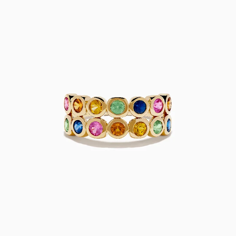 Stunning Jewelry Pieces At The Lowest Prices Ever Watercolors 14K Yellow Gold Multi Sapphire Double Row Band Ring